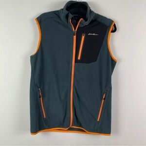 Eddie Bauer First Ascent Fleece Vest Mens M Tall Gray Orange Full Zip Pockets